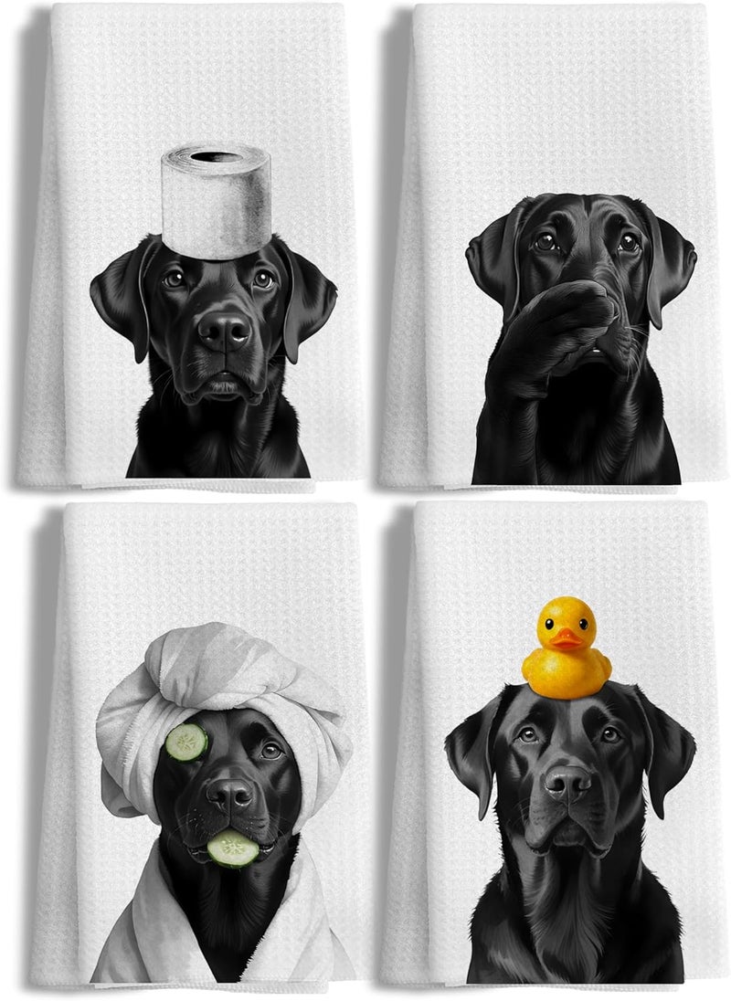 LUKIPOM Funny Black Labrador Retriever Hand Towels for Bathroom Decor Set of 4, Black Lab Gifts,Dog Mom Gifts, Dog Bathroom Decor, Funny Kitchen Towels, 16x24 Inches - Image 1